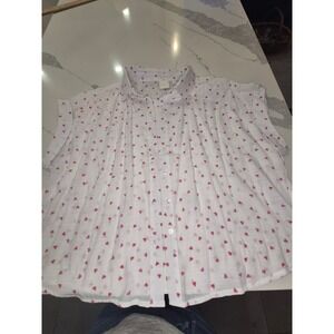 Zac & Rachel Womens XL White Pink Heart Print Button Down Sleeveless Blouse Top